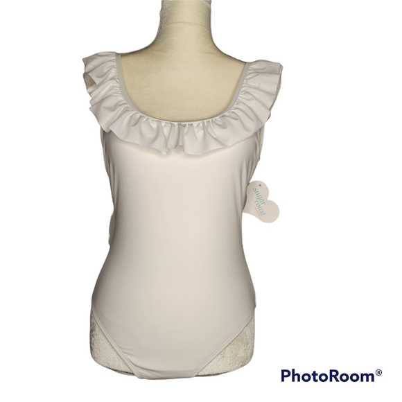 SUGAR Coast White Ruffled Swimsuit - Picture 3 of 12